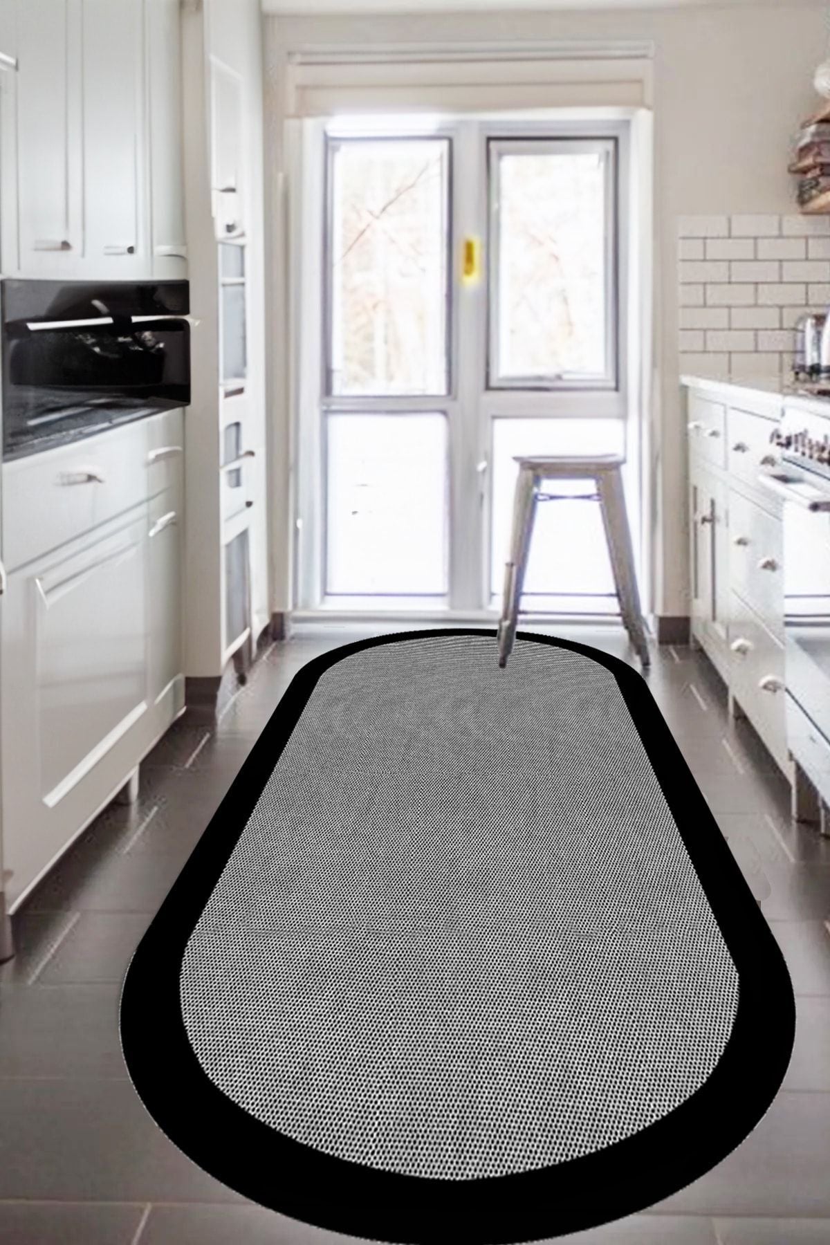 Decomia Home Digital Non-Slip Gray Jute-Like Oval Black Framed Kitchen Rug Living Room Rug Runner 2