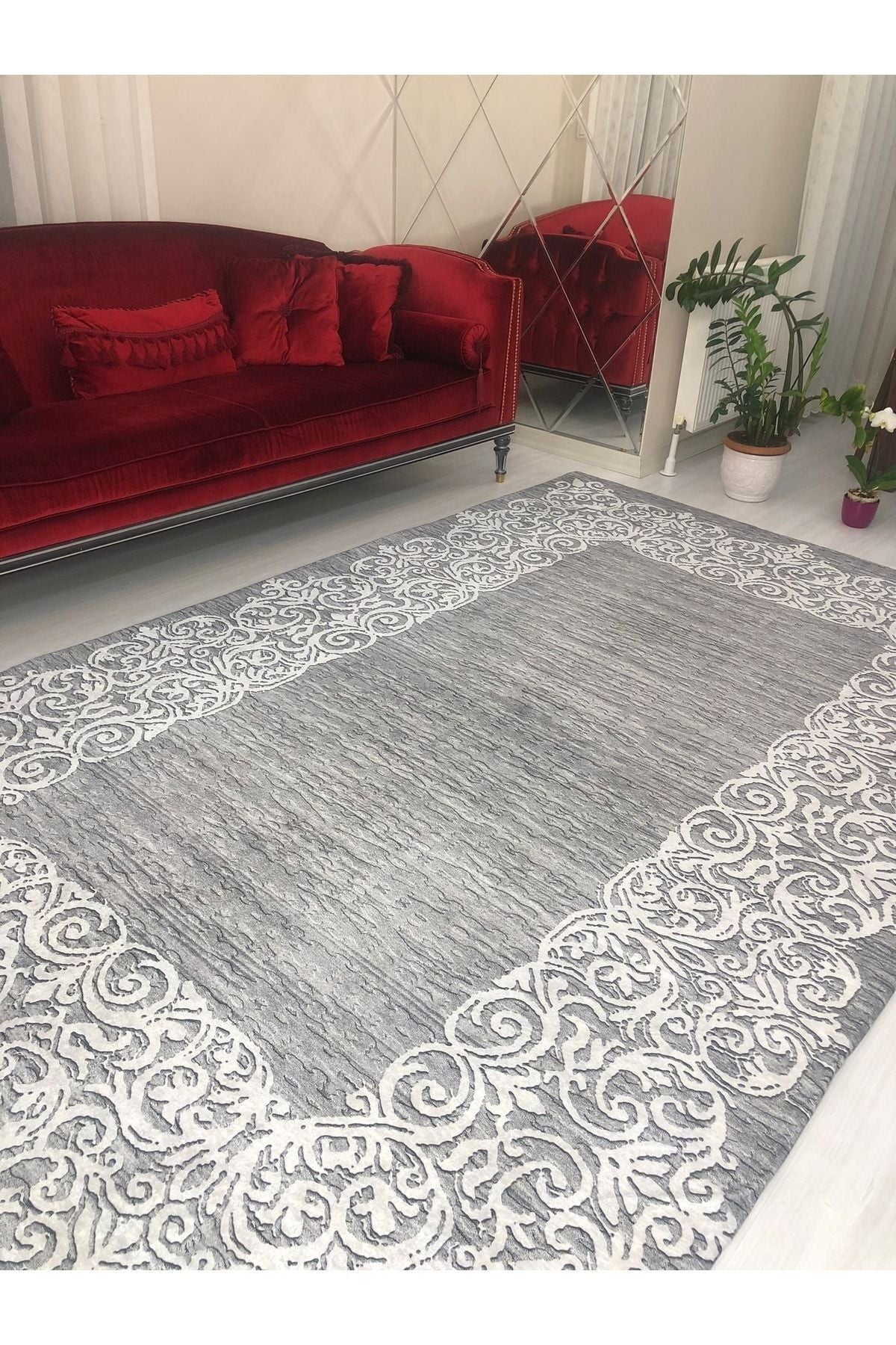 MEKA TEKSTIL Suyolu Grey Model Elastic Velvet Carpet Cover 1