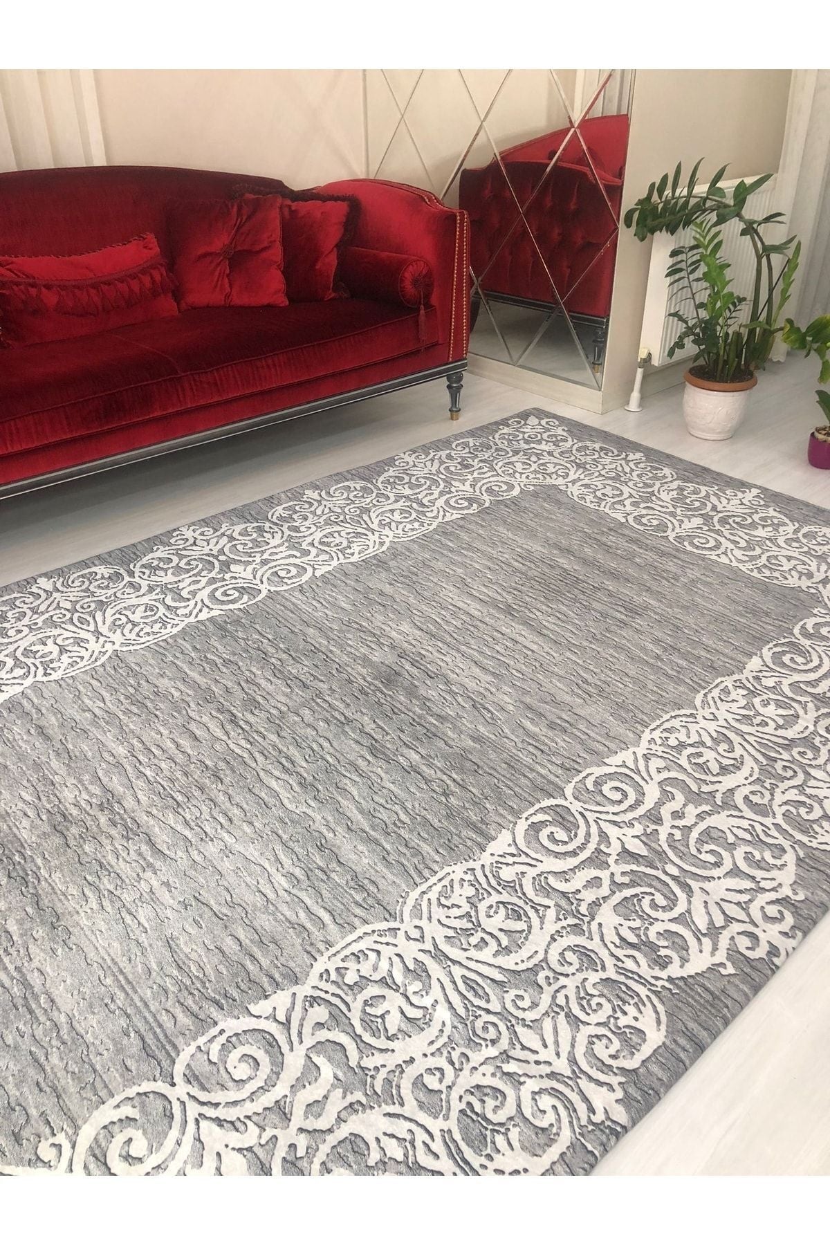 MEKA TEKSTIL Suyolu Grey Model Elastic Velvet Carpet Cover 2