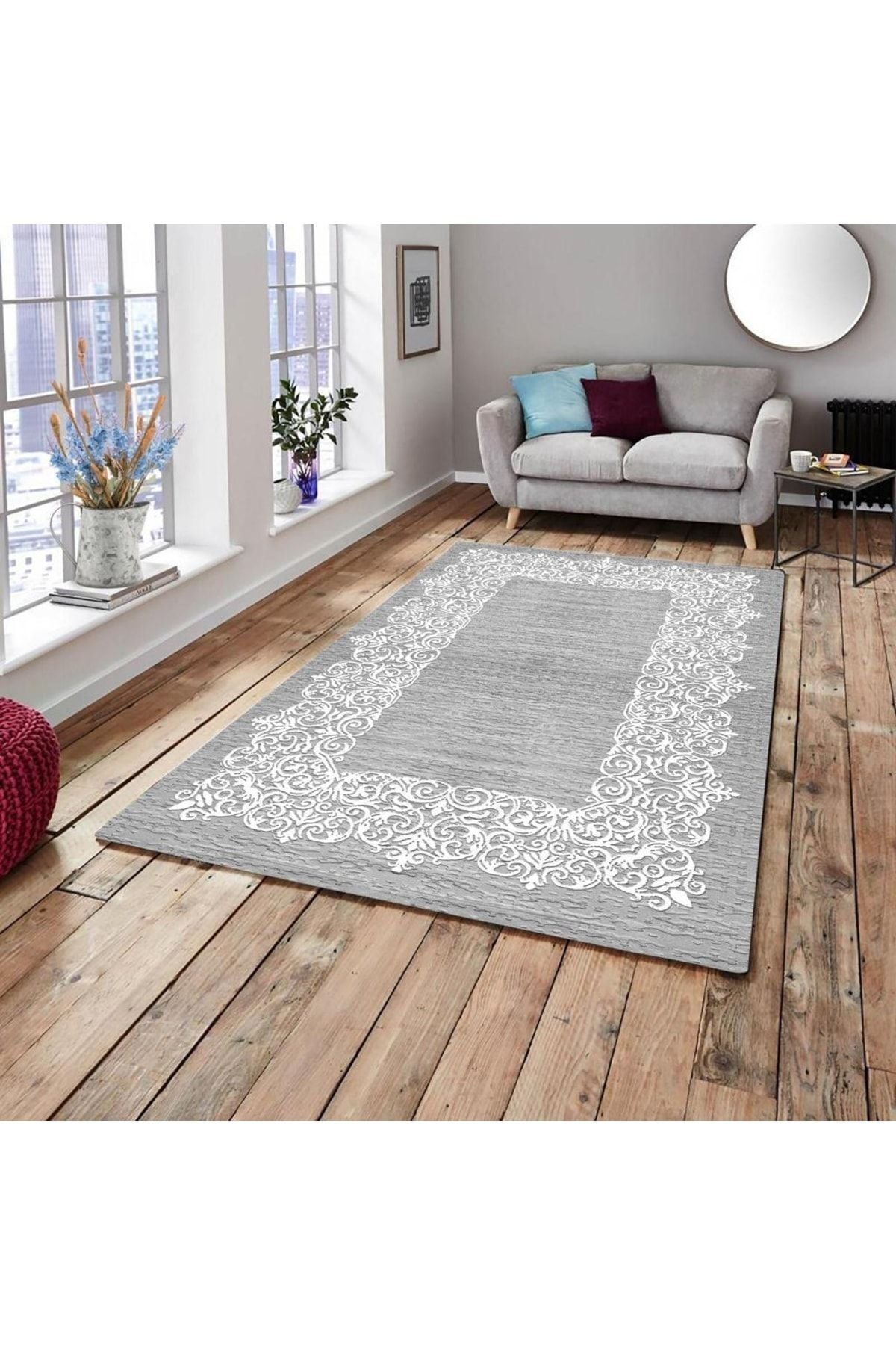 MEKA TEKSTIL Suyolu Grey Model Elastic Velvet Carpet Cover 5