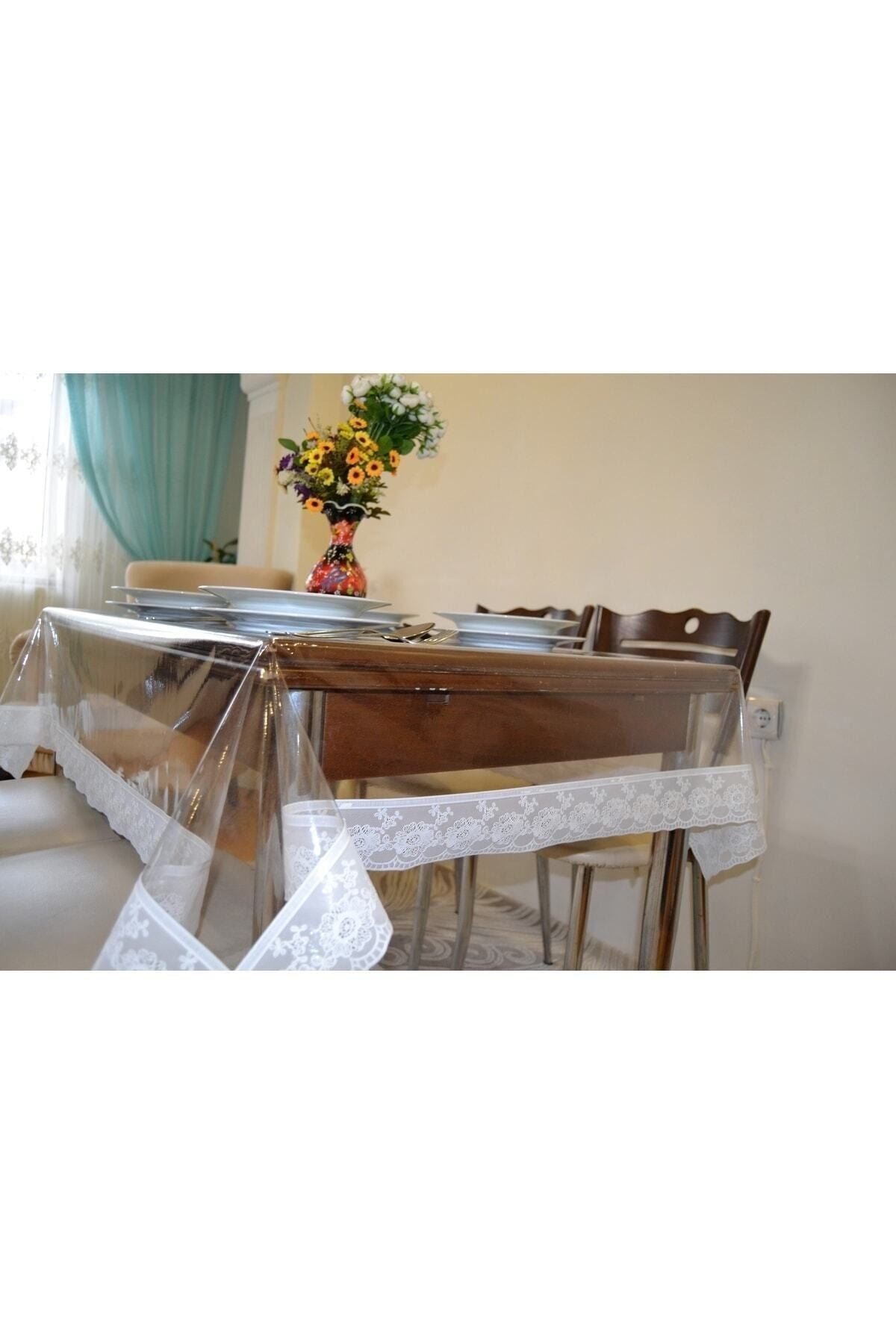 Behçetin Tekstil White Lace Transparent PVC Tablecloth 4