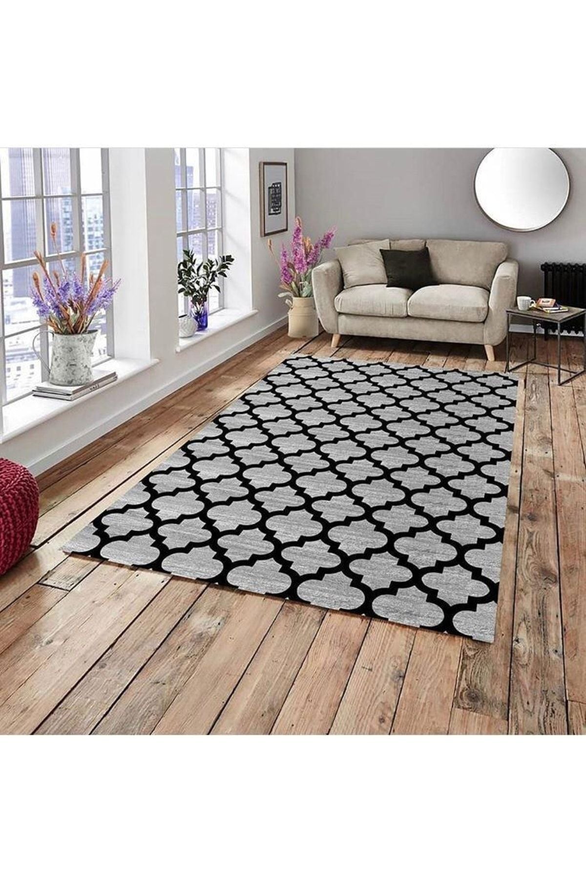 MEKA TEKSTIL Damla Black Smoke Pattern Silk Velvet Elastic Carpet Cover 4