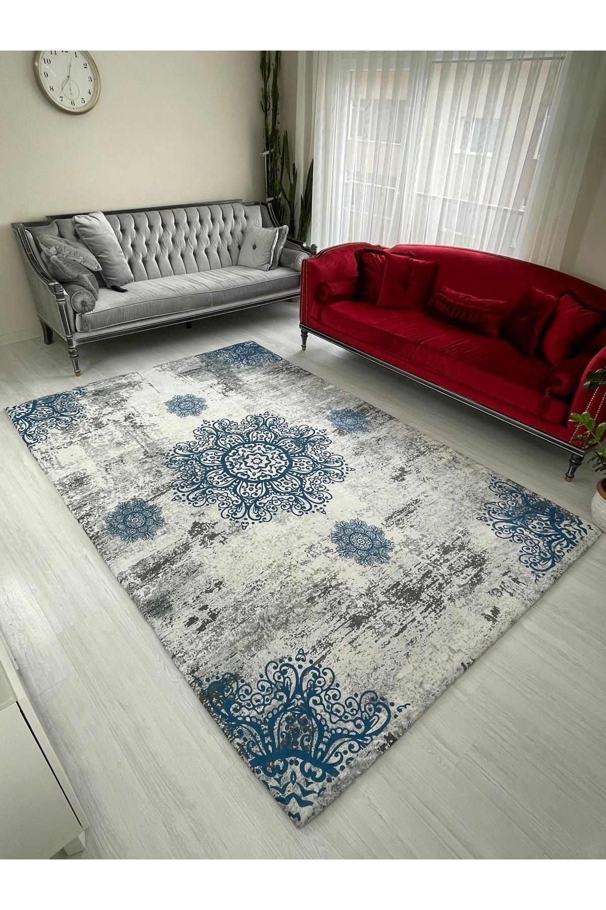 MEKA TEKSTIL Blue Sultan Model Silk Velvet Elastic Carpet Cover 2