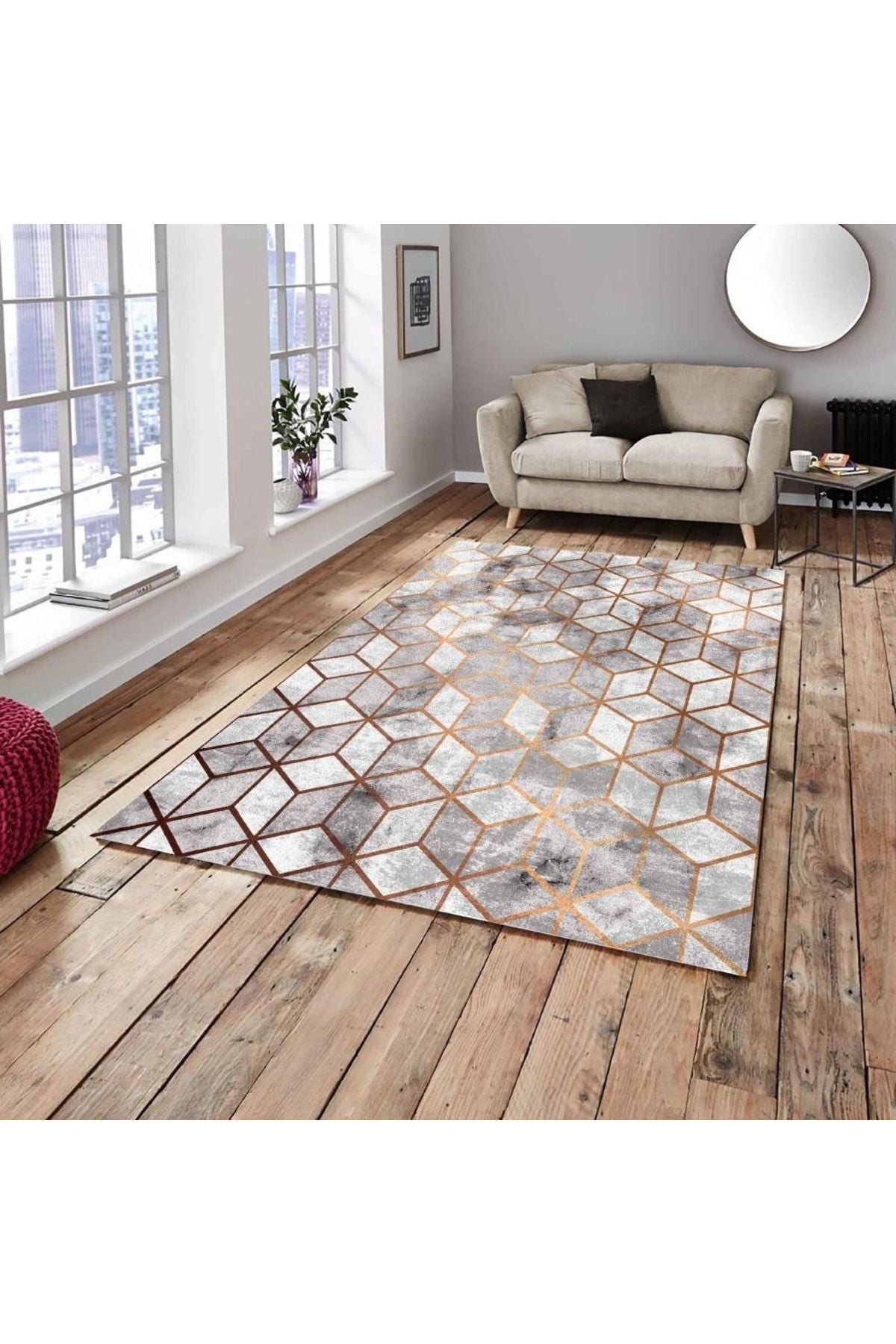 MEKA TEKSTİL Grey Pyramid Model Silk Velvet Elastic Carpet Cover 6