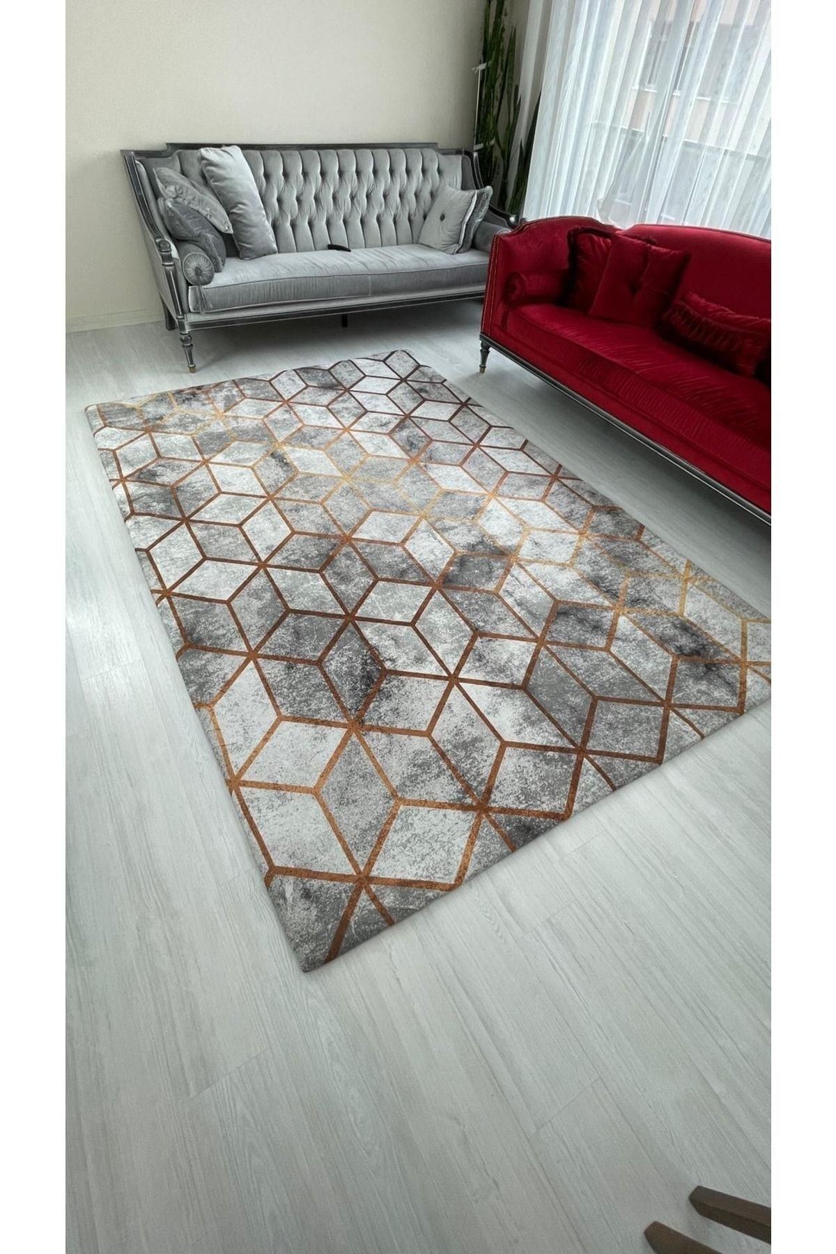 MEKA TEKSTİL Grey Pyramid Model Silk Velvet Elastic Carpet Cover 7