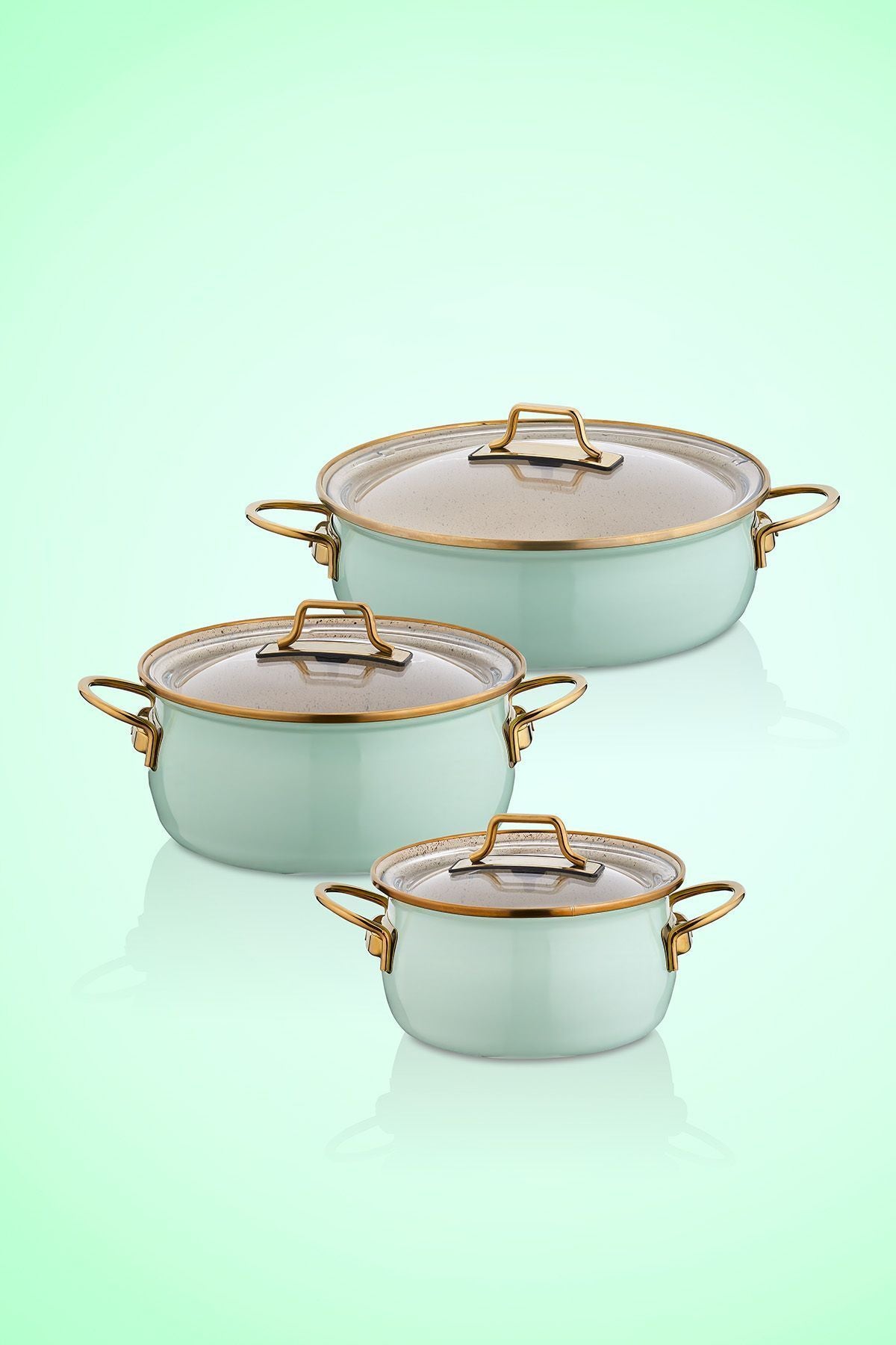 Bonera Enamel Vintage Casserole 6 Pcs Set (16-20 TEN.22 KRY) Water Green-emy 2402 2