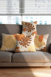 Hayal Dekoratif Bohemian Cream Colored Leaf Patterned 4-Piece Digital Printed Cushion Covers 1