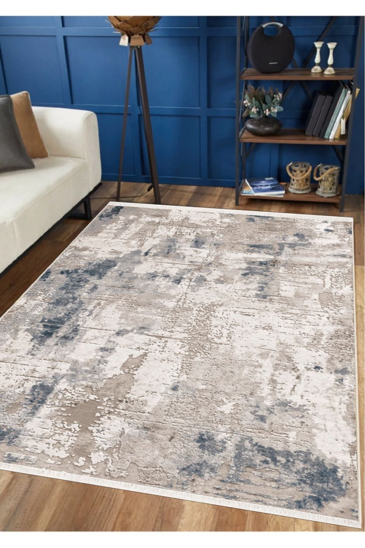 SARAZ HALI Digital Print Washable Non-Slip Decorative Thin Living Room Rug Kitchen Rug And Runner BLUE 2