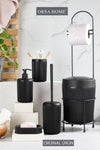 ORSA HOME 6 Piece Black Bathroom Set with Metal Stand, Toilet Paper Holder, Bin Brush, Solid-Liquid Soap Dispenser, Toothbrush Holder 2