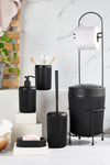 ORSA HOME 6 Piece Black Bathroom Set with Metal Stand, Toilet Paper Holder, Bin Brush, Solid-Liquid Soap Dispenser, Toothbrush Holder 3