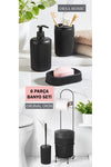 ORSA HOME 6 Piece Black Bathroom Set with Metal Stand, Toilet Paper Holder, Bin Brush, Solid-Liquid Soap Dispenser, Toothbrush Holder 4