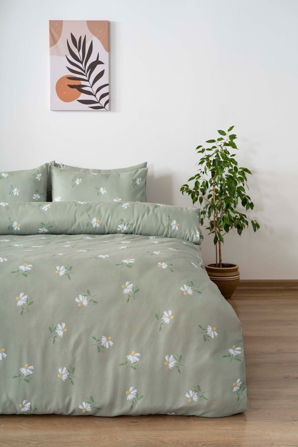 Rivaİstanbul Green Daisy Double Duvet Cover Set Cotton 1