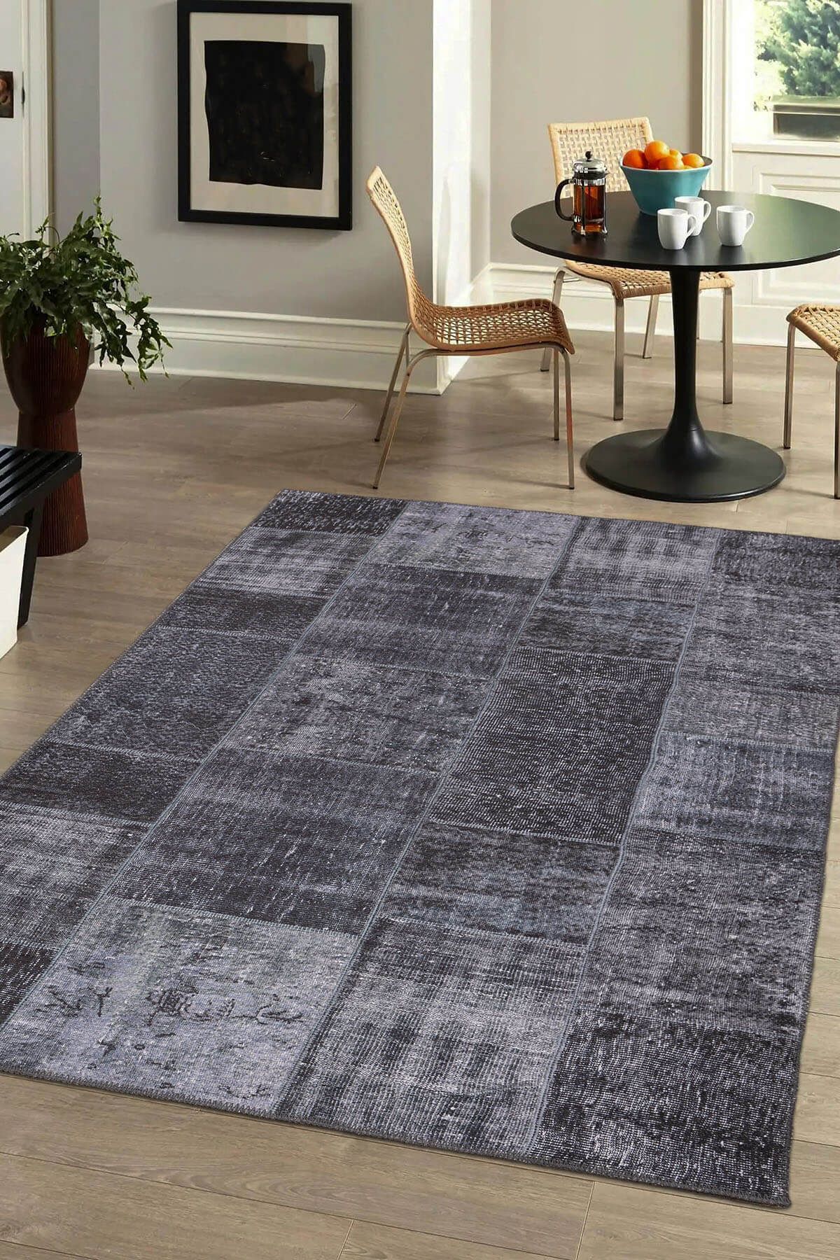 ARTLOOP Patchwork Design Living Room Rug, Woven Base Decorative Chenille Black Rug Jazz Al 81 1