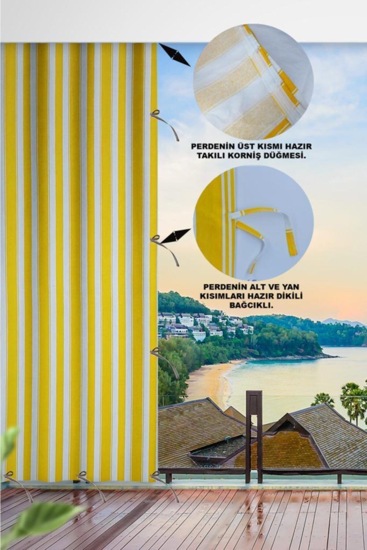 ALTINPAMUK Adjustable Size Tie String Balcony Curtain Yellow White 2