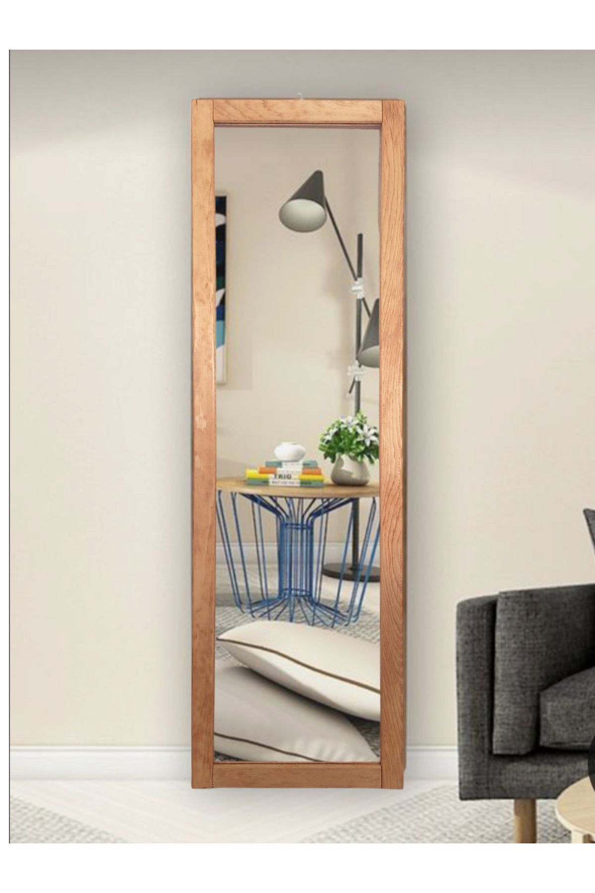 MIRRORSS Tobacco Color Wooden Frame Wall Hall Full-Length Mirror (121x37) 1