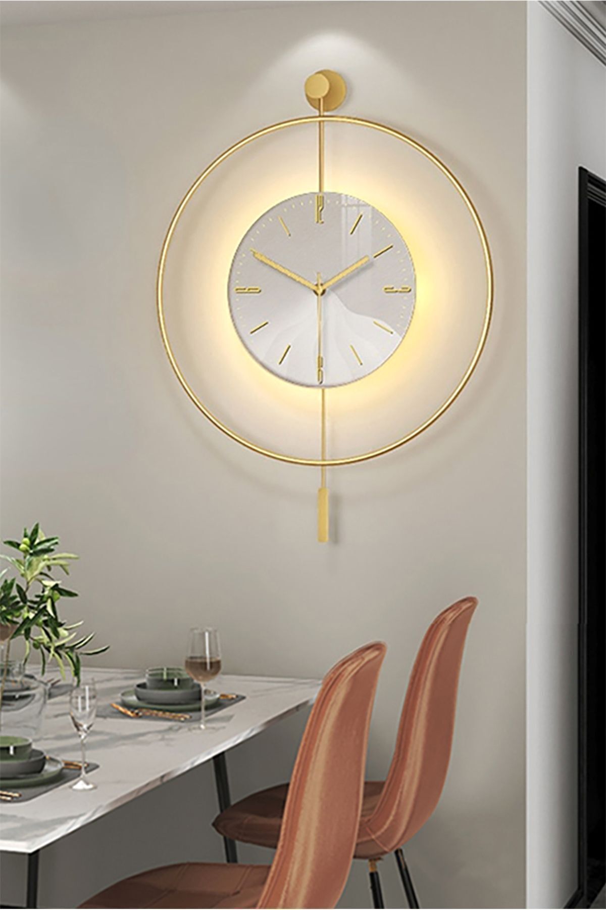 AGA KONSEPT LED Crystal Glass Tiktok 60 cm GOLD, Modern Decorative Pendulum Metal Wall Clock 1