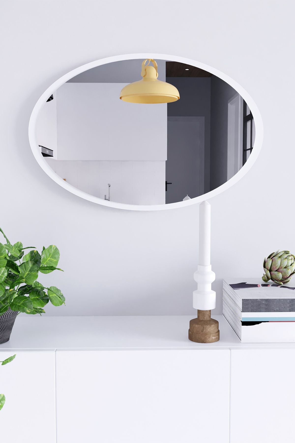 ZTM Konsept Wall Mirror 70x52 Cm Oval White Hallway Corridor Living Room Kitchen Bathroom WC Makeup 1