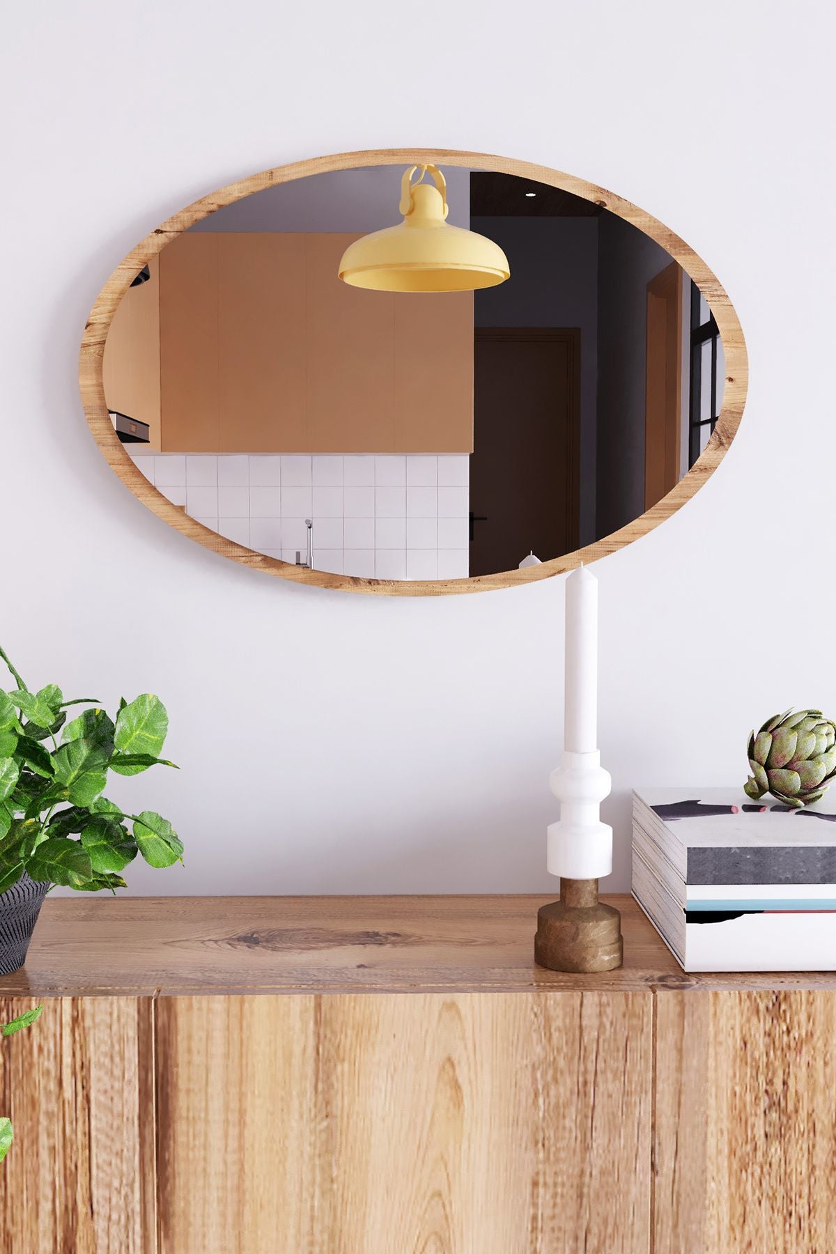 ZTM Konsept Wall Mirror 70x52 Cm Oval Atlantic Pine Entryway Hallway Living Room Kitchen Bathroom Makeup 1