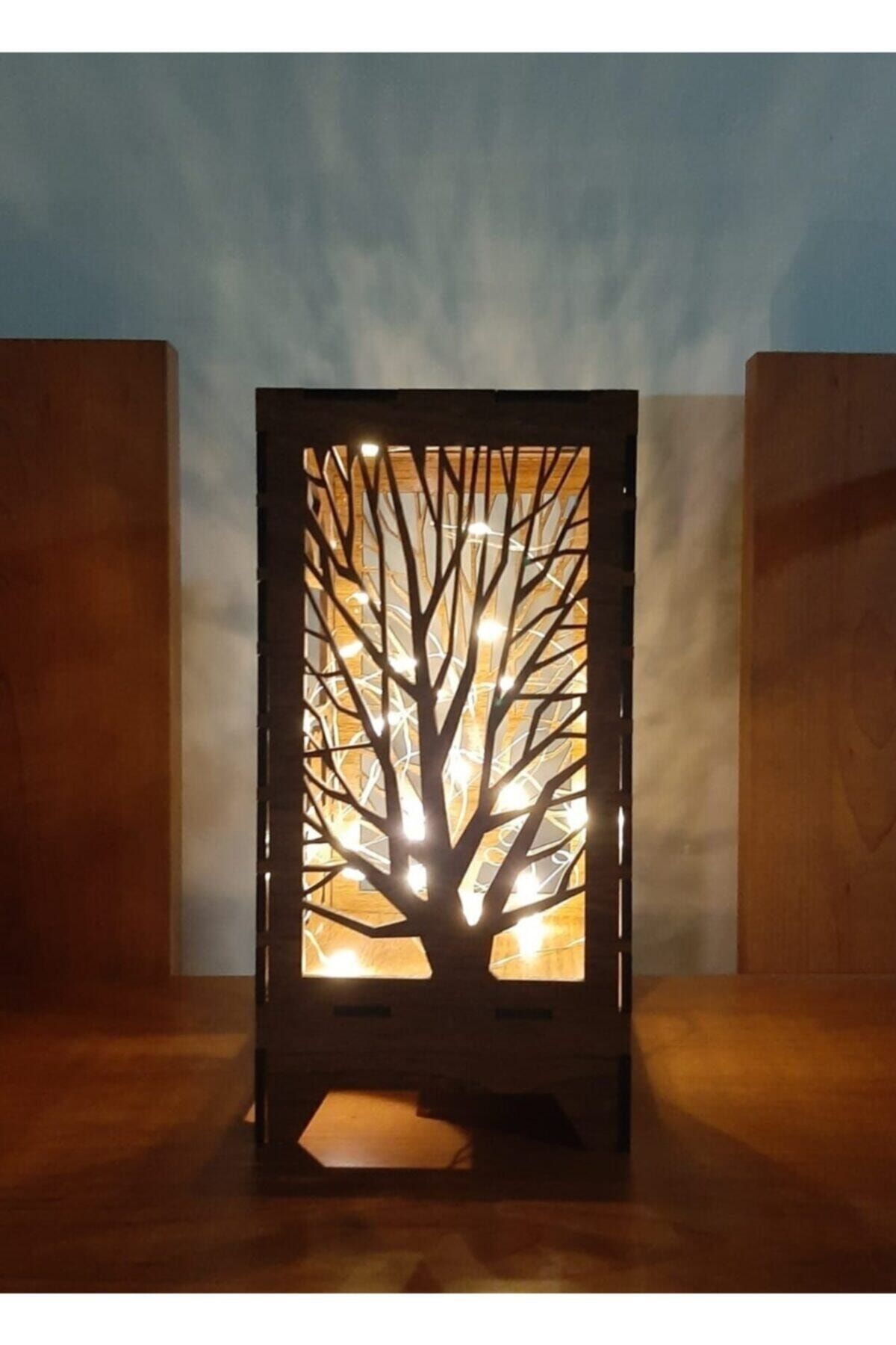 ALSHOP Laser Cut Table Lamp Mini Special Design Wooden Lampshade Desk Ornament Battery Fairy LED 4