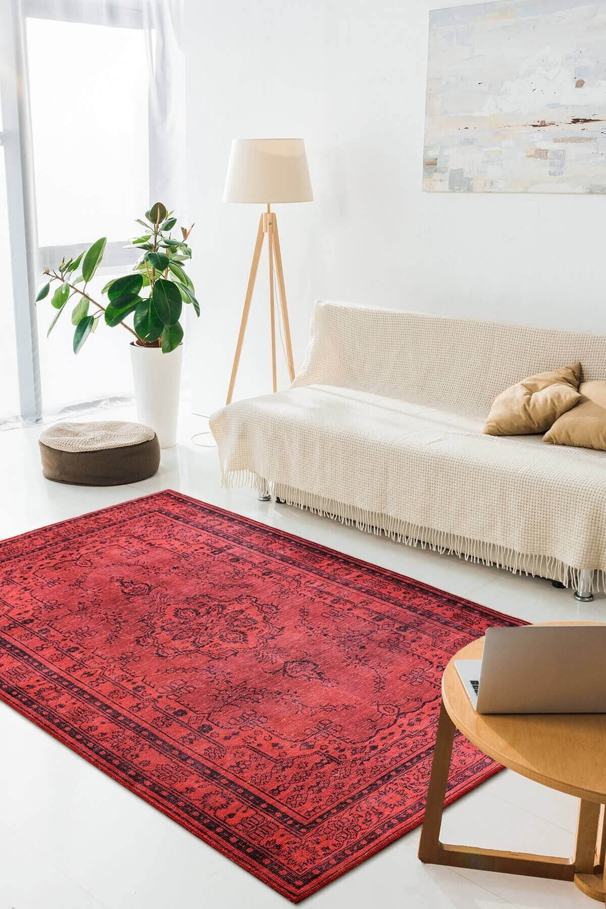 ARTLOOP Dorian Chenille Vintage Patterned Woven Base Decorative Red Kitchen, Living Room Rug (AL 29) 1