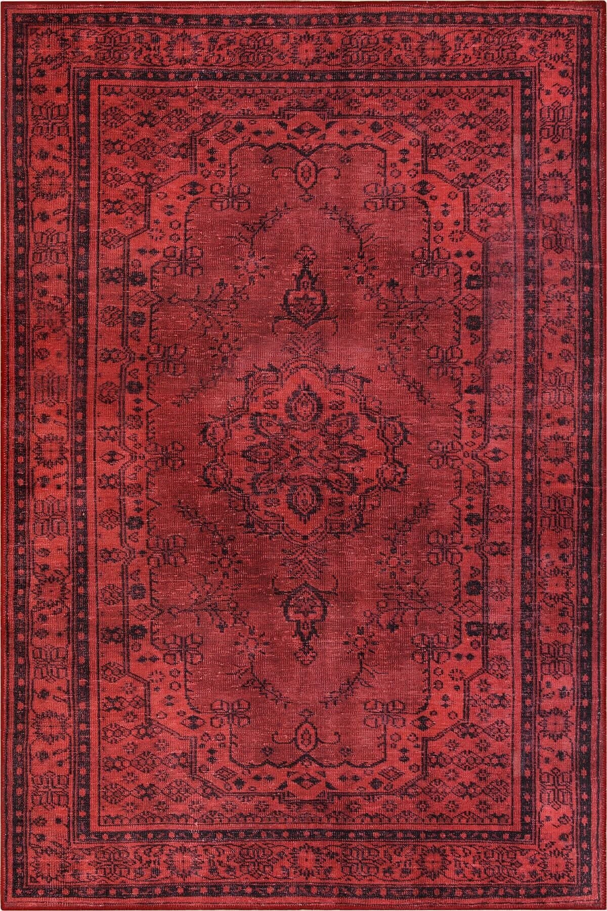 ARTLOOP Dorian Chenille Vintage Patterned Woven Base Decorative Red Kitchen, Living Room Rug (AL 29) 2