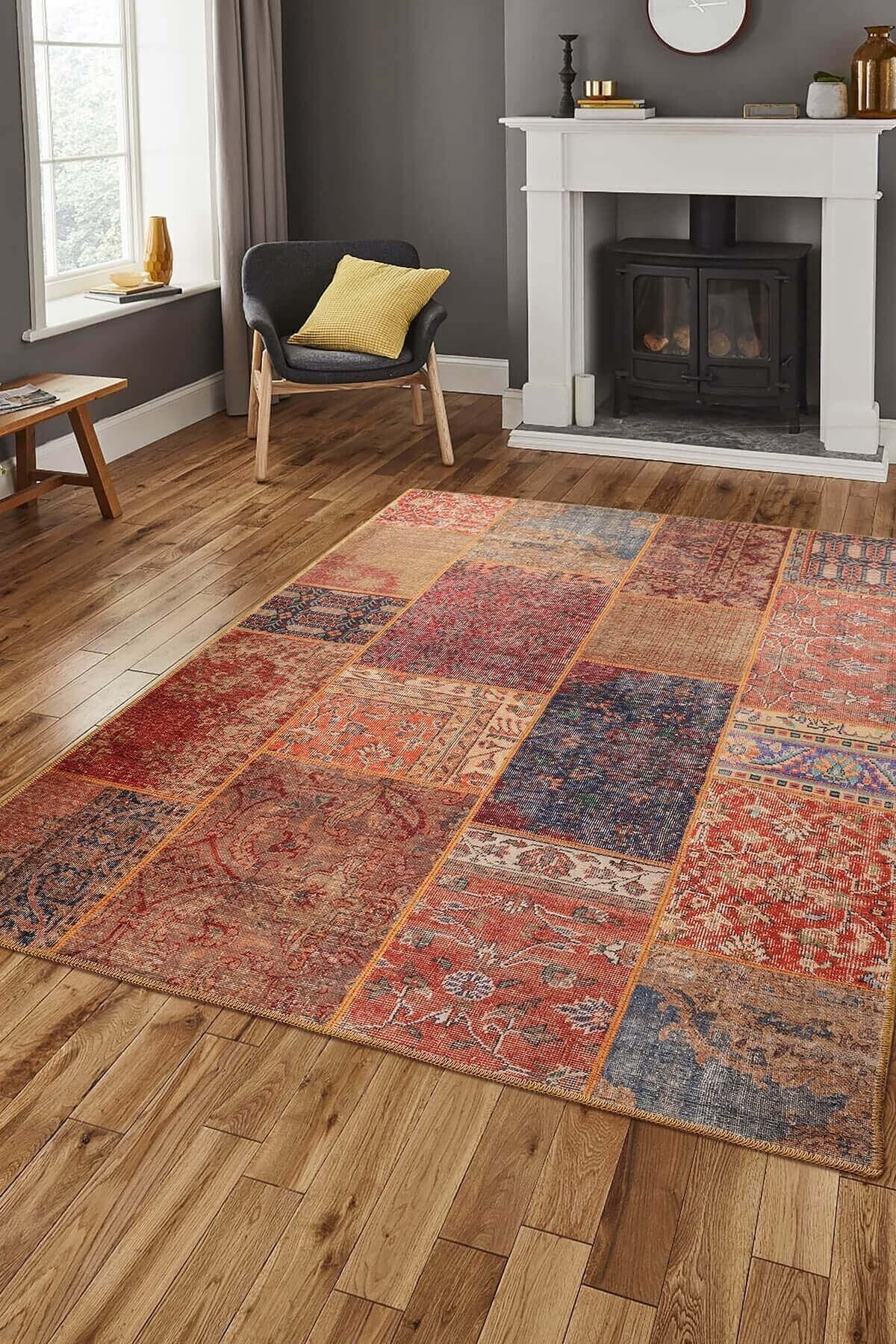 ARTLOOP Patchwork Patterned Living Room Rug, Woven Base Decorative Chenille Colorful Rug Jazz Al 16 1