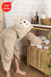 PAMUK HANIM Hooded Cotton Soft Unisex Kids Bathrobe Beige/Teddy Bear 3