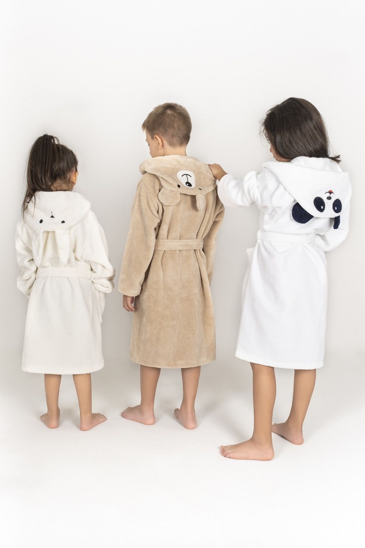 PAMUK HANIM Hooded Cotton Soft Unisex Kids Bathrobe Beige/Teddy Bear 6