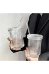 KÜÇÜK EW 2 Pcs 350 Ml Glass Lid Straw Origami Style Glass Cup | Coffee And Serving Cup | Beverage Cup 5