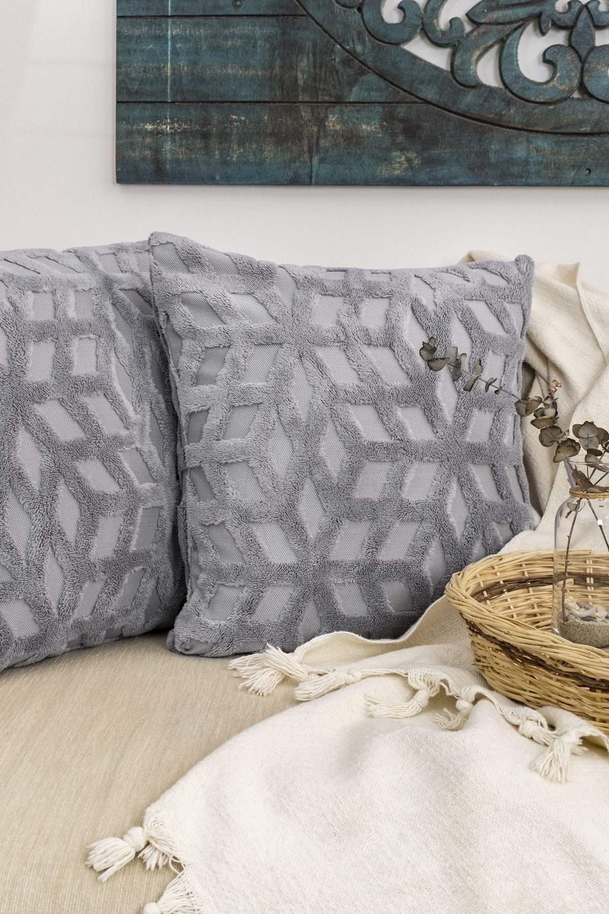 Mariva Home Bohem Style 2-Piece Grey Decorative Pillow Cover 44x44 Cm 3