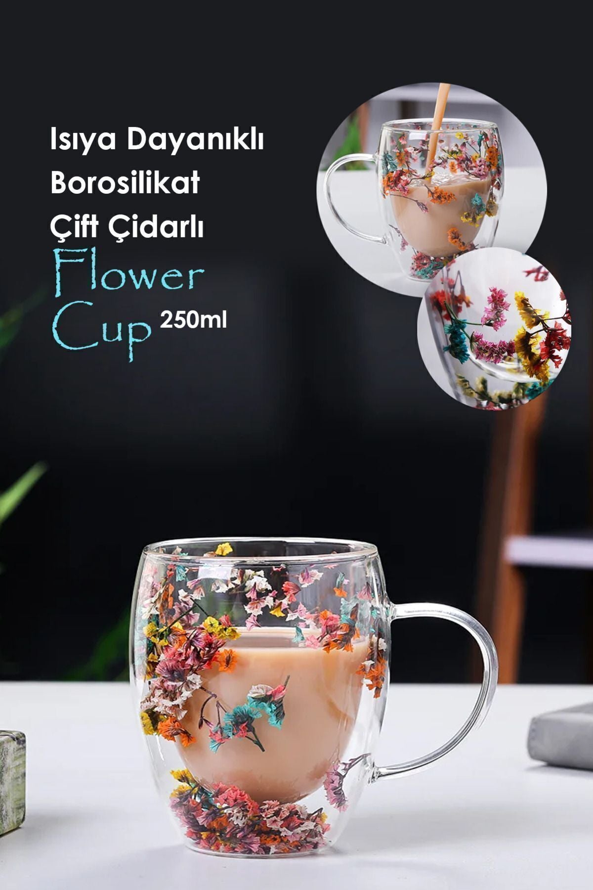 FABESS Heat Resistant Borosilicate Double Walled Flower Cup 1