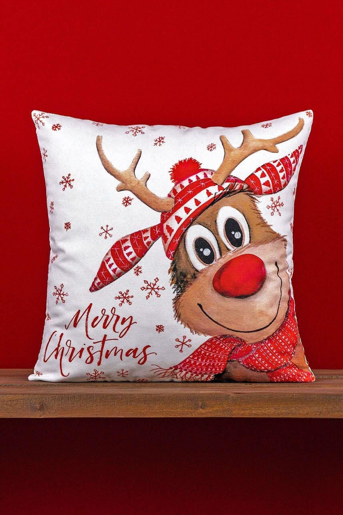 Cango Home Red Christmas Reindeer Patterned Digital Printed 4-Piece Cushion Cover Set 4kmbs323 8