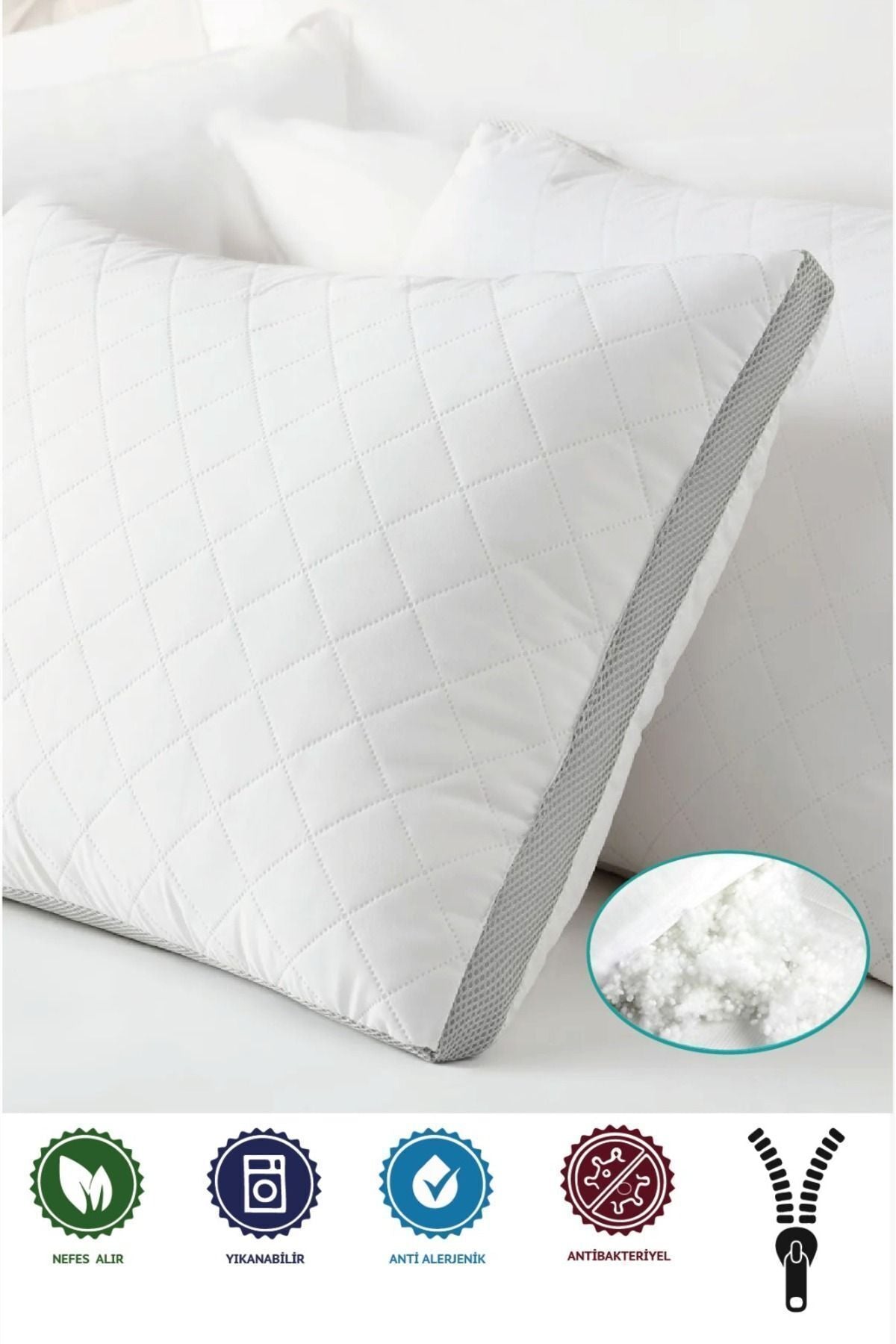 Skyes Home Air-Conditioned Antibacterial Pillow with Breathable Design and Zippered Pure Bead Filling 1