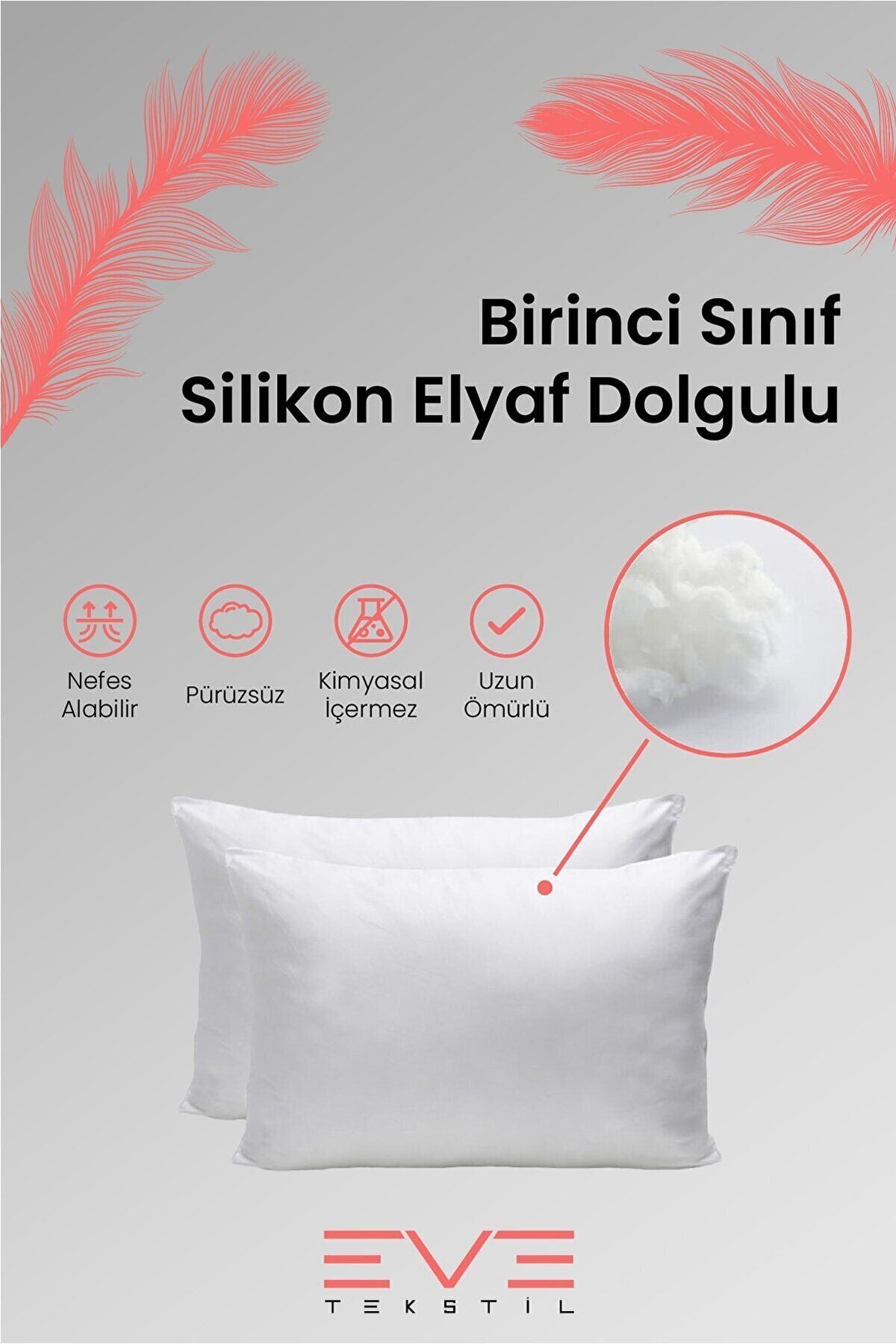 Eve Tekstil 5 Pieces Micro Silicone Fiber Nonwoven Pillow 50x70cm 700g 3