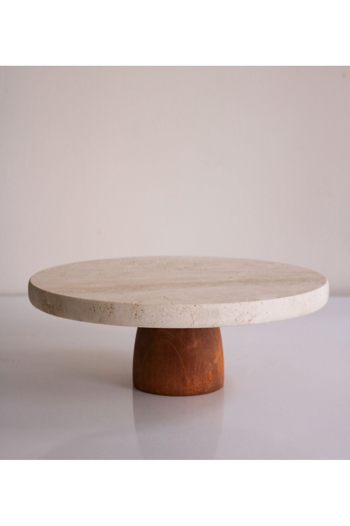 Gemboss Natural Marble 28 Cm Cake Stand, Wooden Leg Cake Stand, Marble Serving Plate, 2 Cm Thick 3