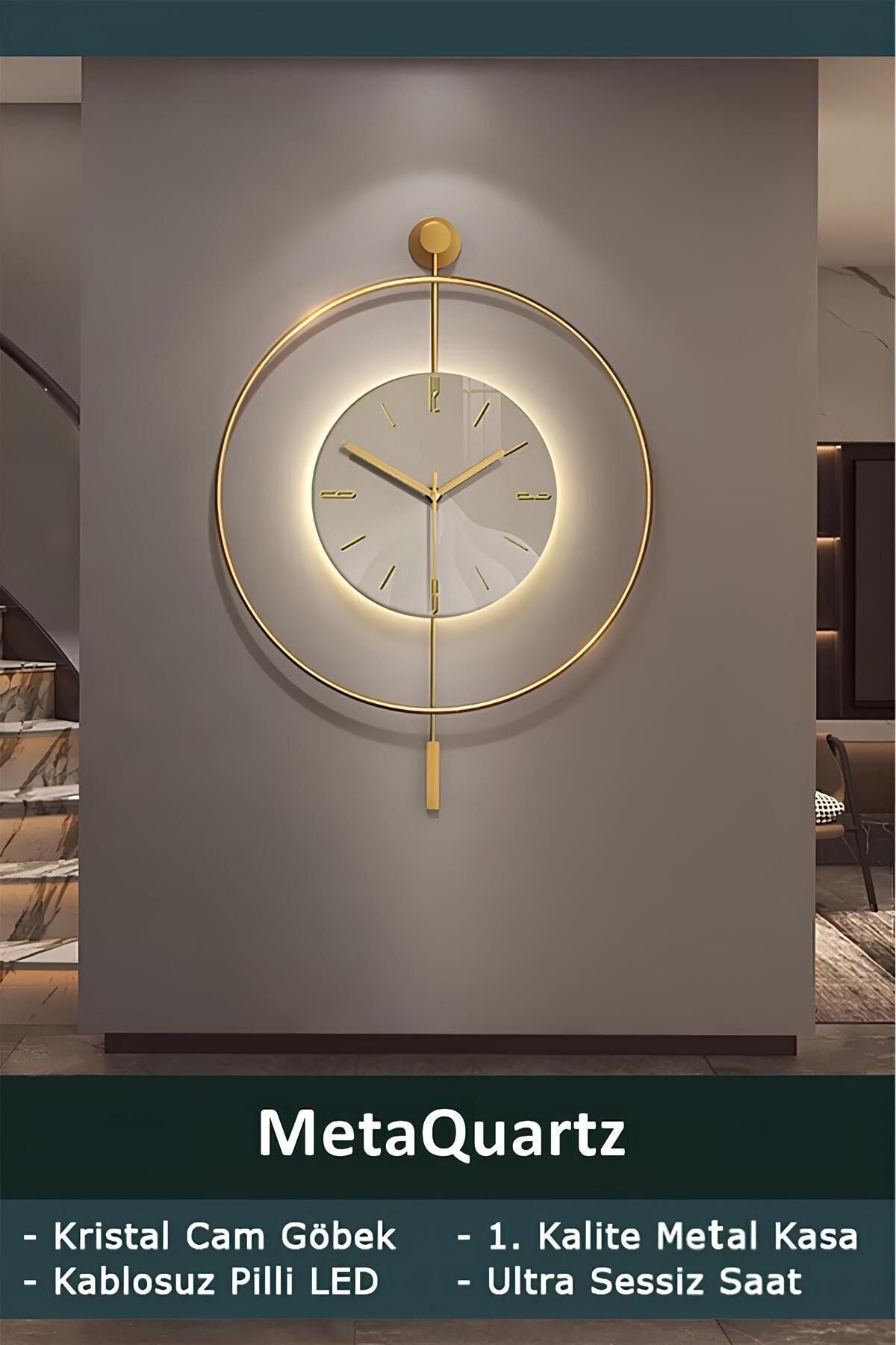 MetaQuartz Aksesuar Medium Timeless Crystal (QUARTZ Mechanism) - Battery LED - Modern Decorative Metal Glass Wall Clock 1