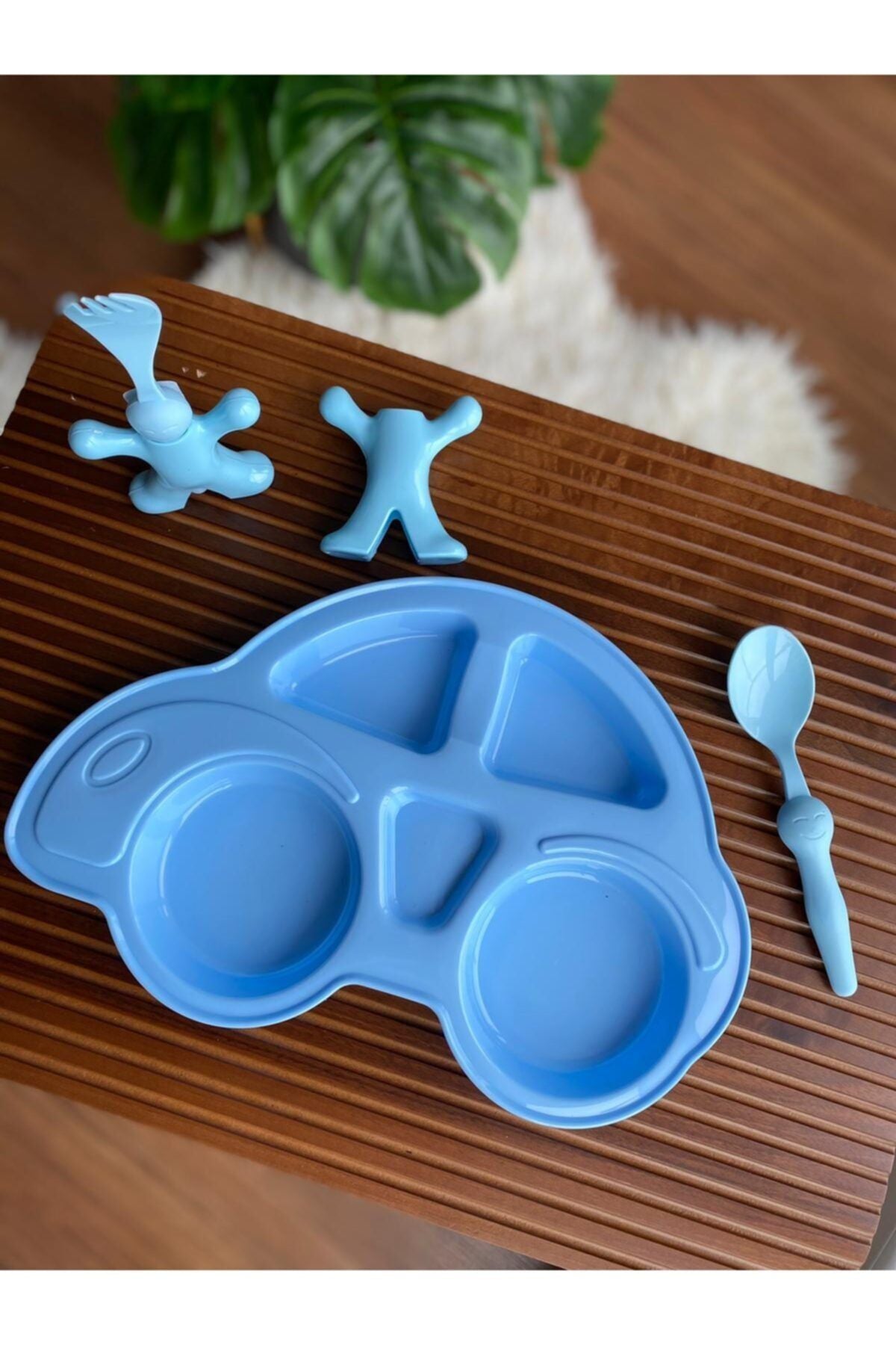 Bayev Kids Dining Set with Figurative Plate Fork Spoon - Blue 2