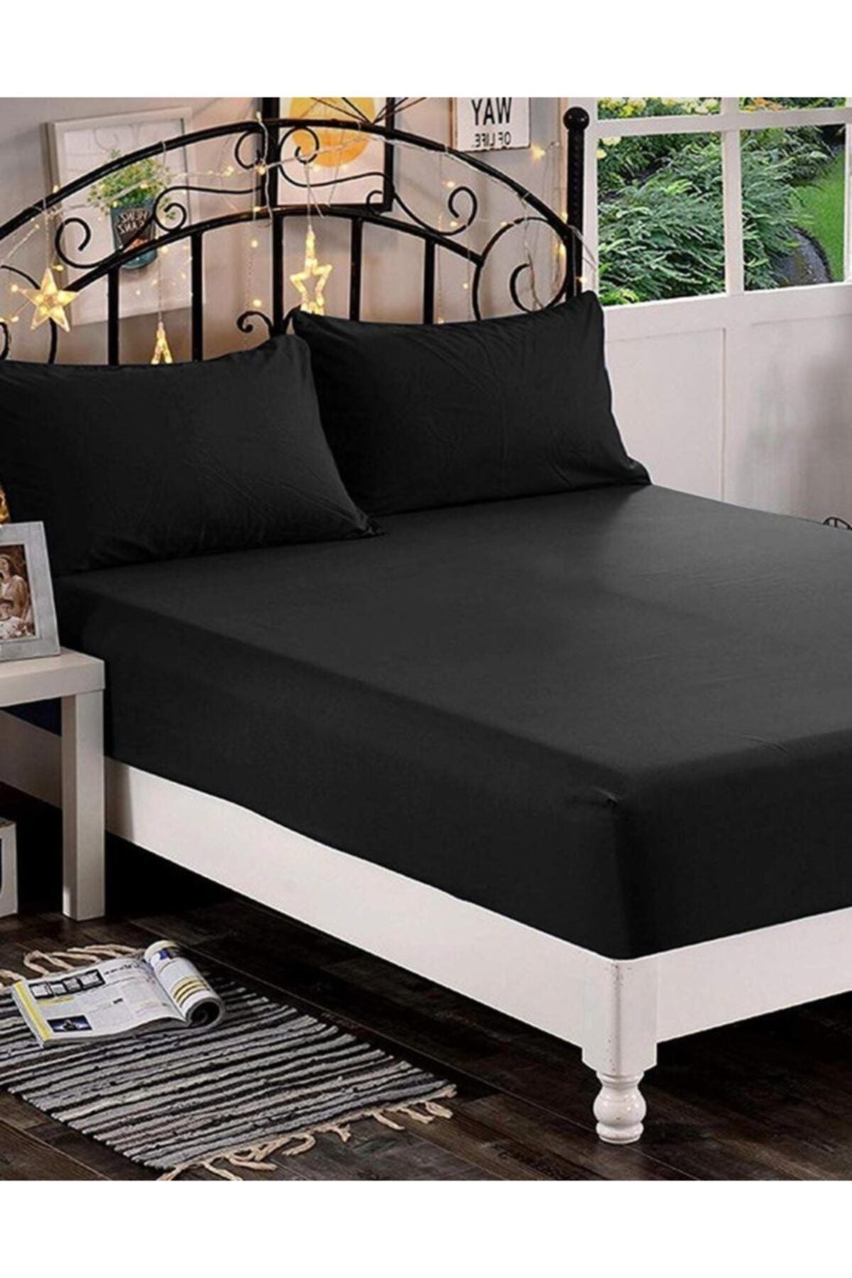 BONJARDINHOME Black Fabric Single Fitted Sheet Set 1