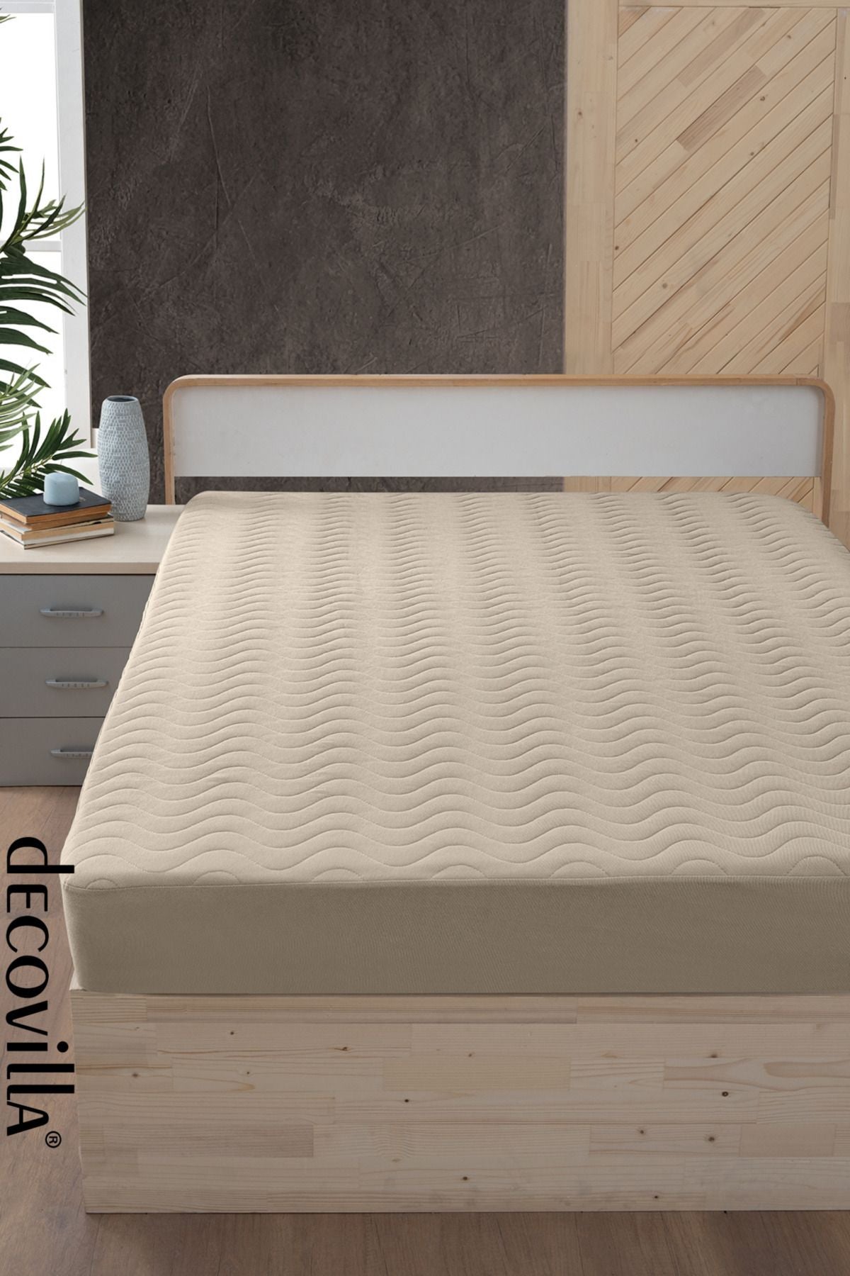 Decovilla Micro Quilted Fitted Full Edge Waterproof Mattress Protector Sheet Sand Beige 6