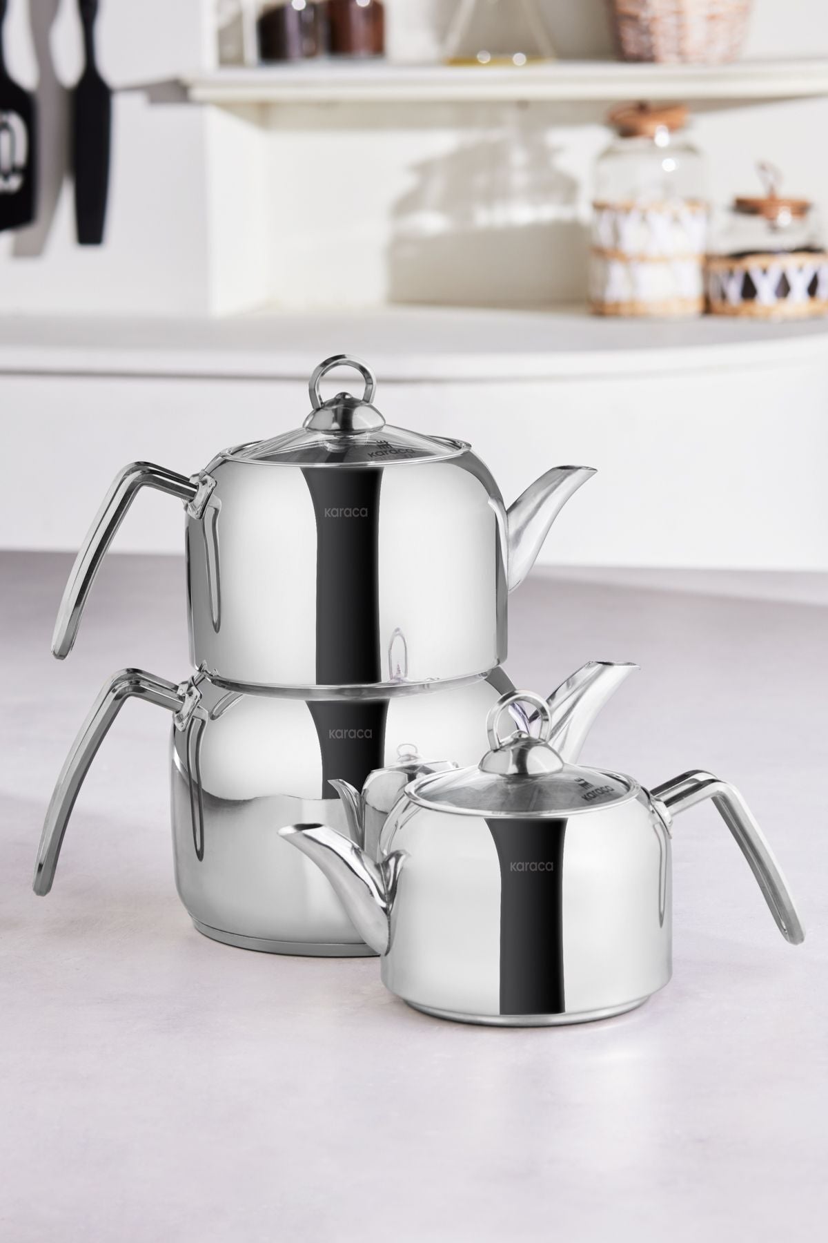 Karaca Tres 3-Piece Induction Base Teapot Set Metal 2