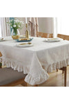 EVYA 100% Pure Cotton Linen Ruffled Tablecloth 160x220 Cm Vintage Kitchen Living Room Tablecloth 1