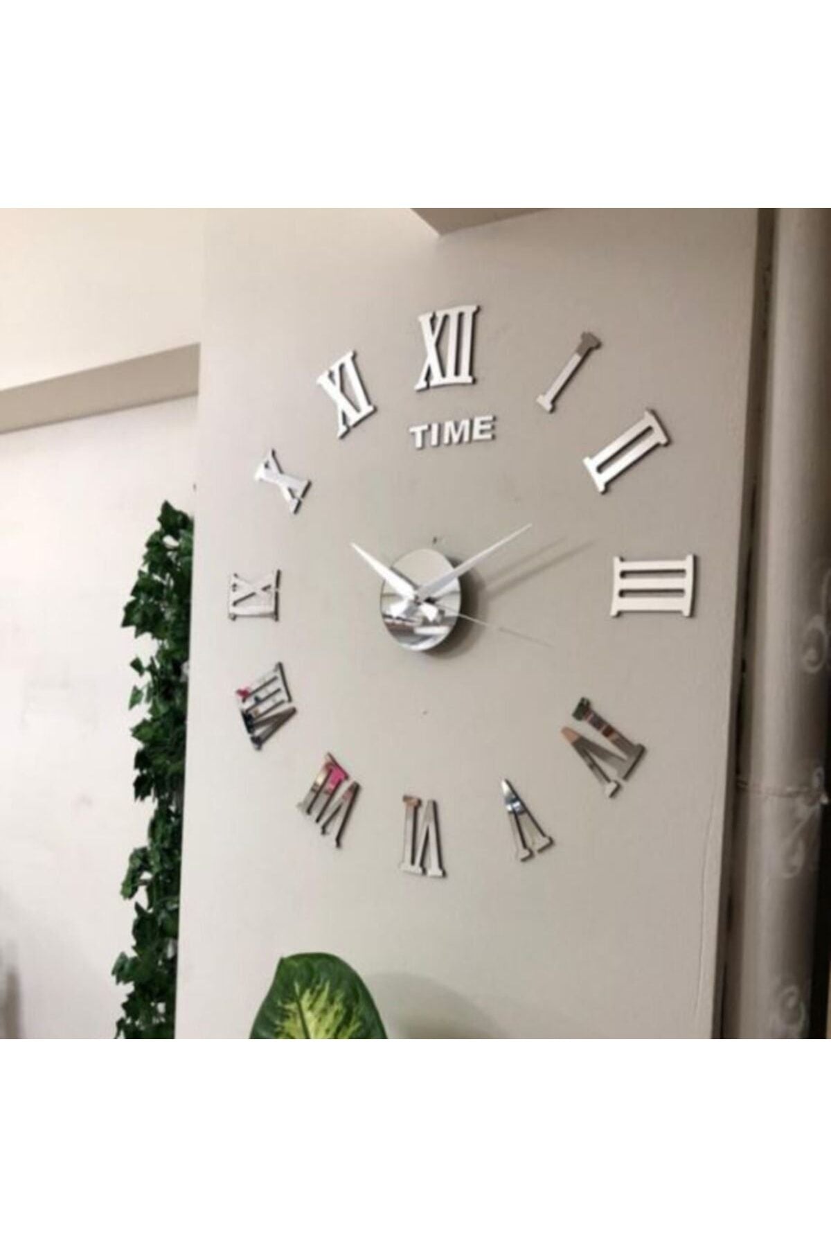 HYL Large 3D Roman Numeral Wall Clock (Silver) 10 cm Number Size 1