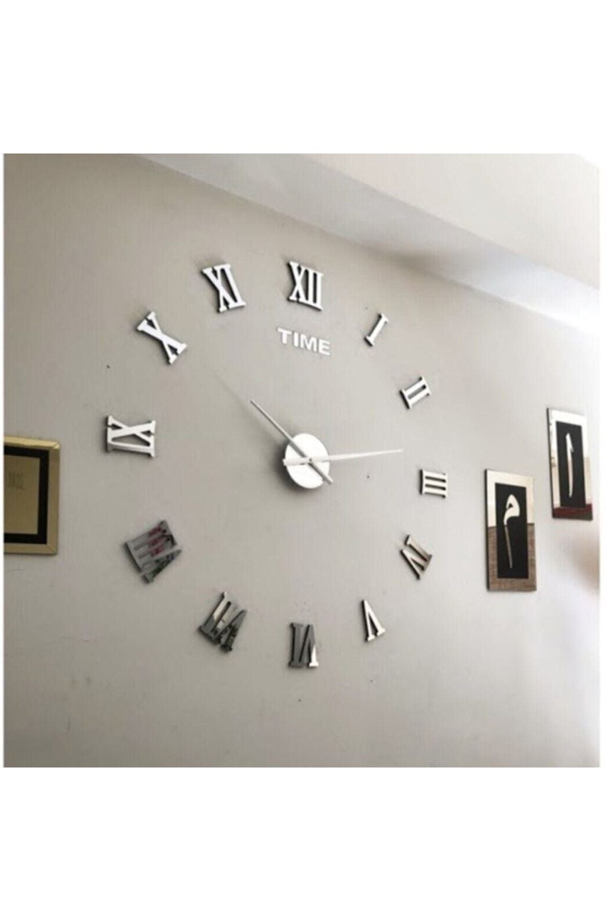 HYL Large 3D Roman Numeral Wall Clock (Silver) 10 cm Number Size 3