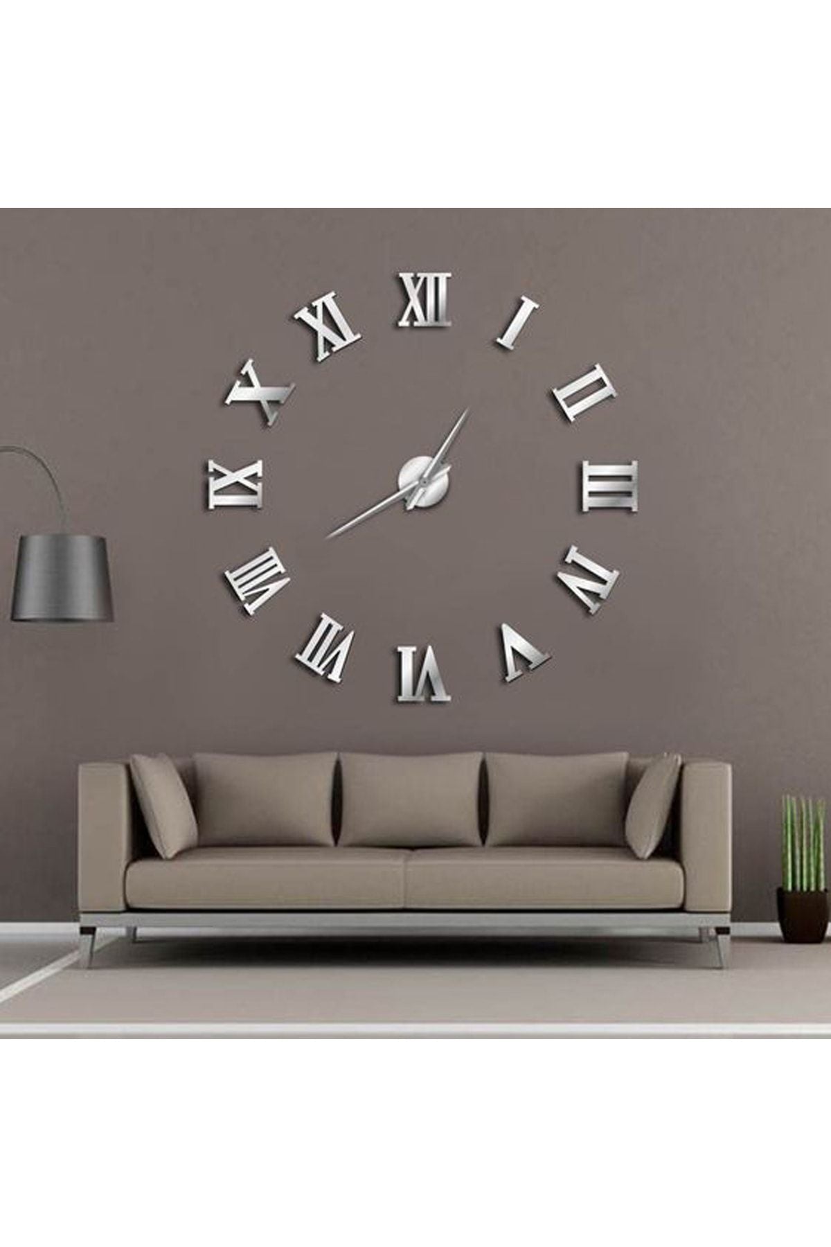 HYL Large 3D Roman Numeral Wall Clock (Silver) 10 cm Number Size 4