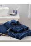 English Home Romantic Stripe Floşlu Bath Towel Set 50x85cm + 70x150cm Navy Blue 2