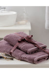 English Home Romantic Stripe Cotton Glossy Bathroom Towel Set Light Purple 2