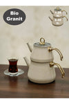 YUNUSOĞLU HOME Granite Coated Gold Handle Glass Lid Teapot Cream 1