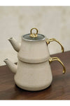 YUNUSOĞLU HOME Granite Coated Gold Handle Glass Lid Teapot Cream 3