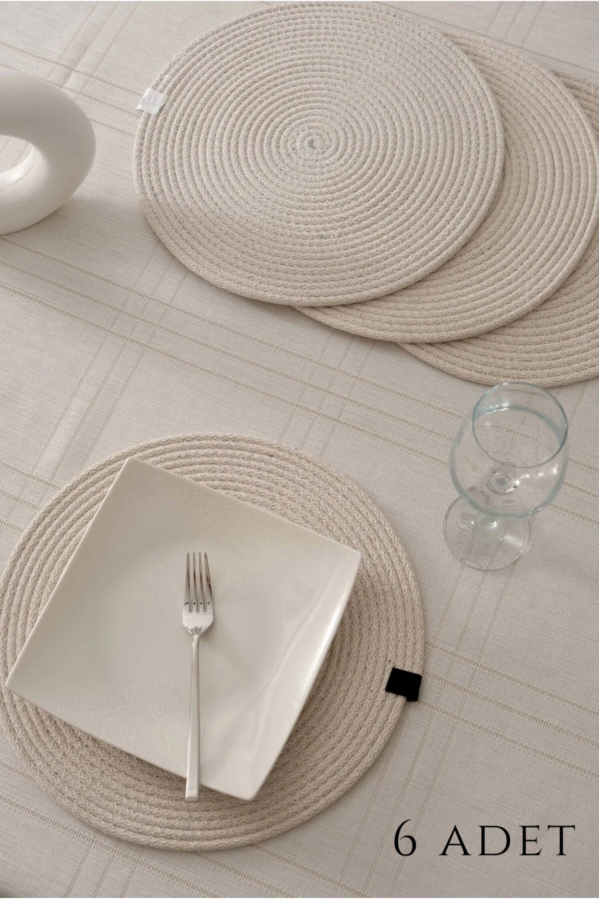 Çavdar Group 6-Piece Handmade Wicker Placemat Macrame Jute American Service 6 Plate Pot Underlay Table Presentation 1