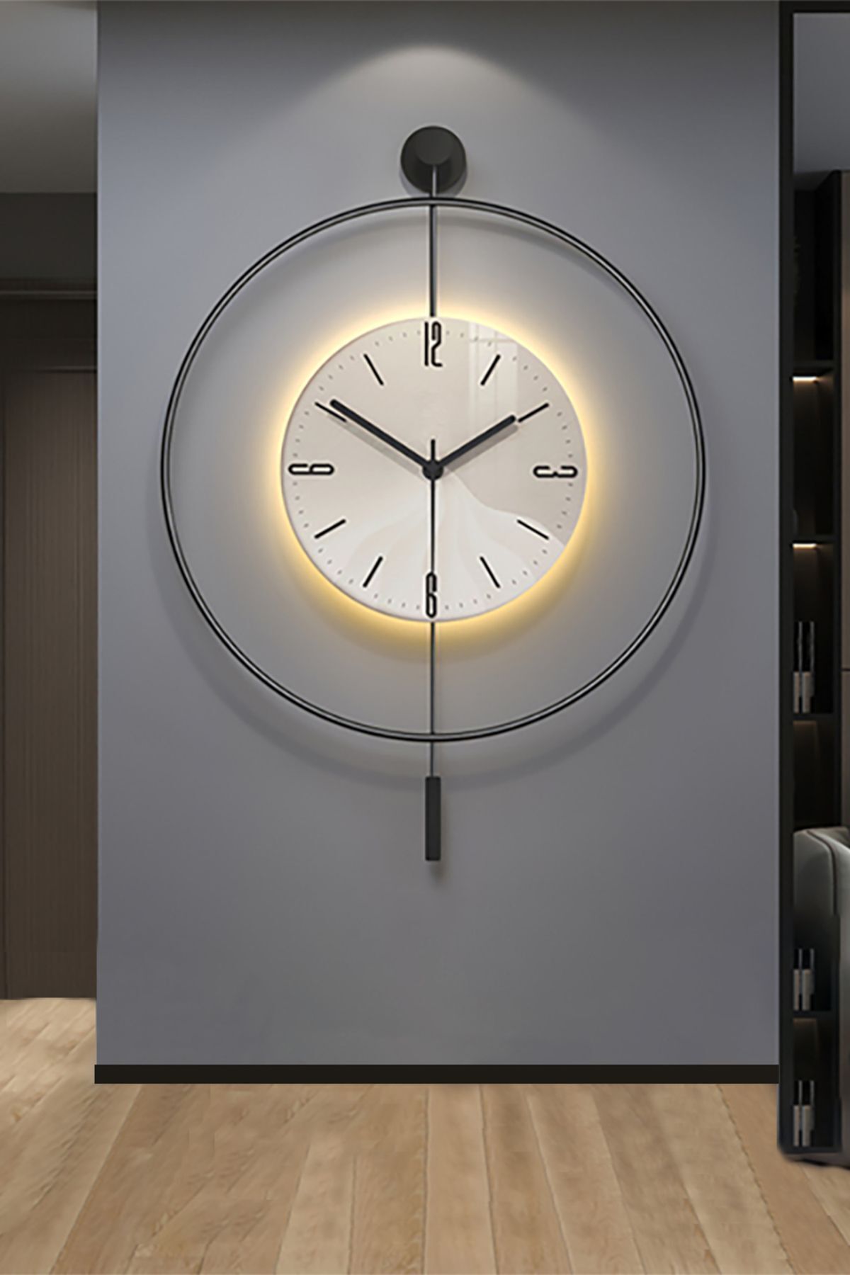 AGA KONSEPT Kristal LED Glass Tiktok 60 cm BLACK, Modern Decorative Pendulum Metal Wall Clock 1